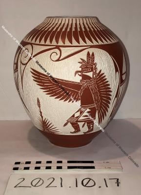 Laguna Pueblo, Eagle Dancer Etched Vase