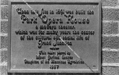 Park Opera House plaque