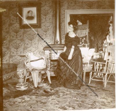 Interior View with Lady In Evening Dress, possibly Nellie McCloud
