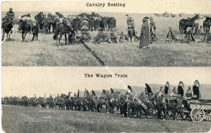 Postcard of Cavalry Resting and The Wagon Train