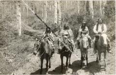 Postcard of Captain Jinks and Three Women on Horseback