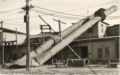 Postcard of Destroyed Smokestacks at the Electric Company