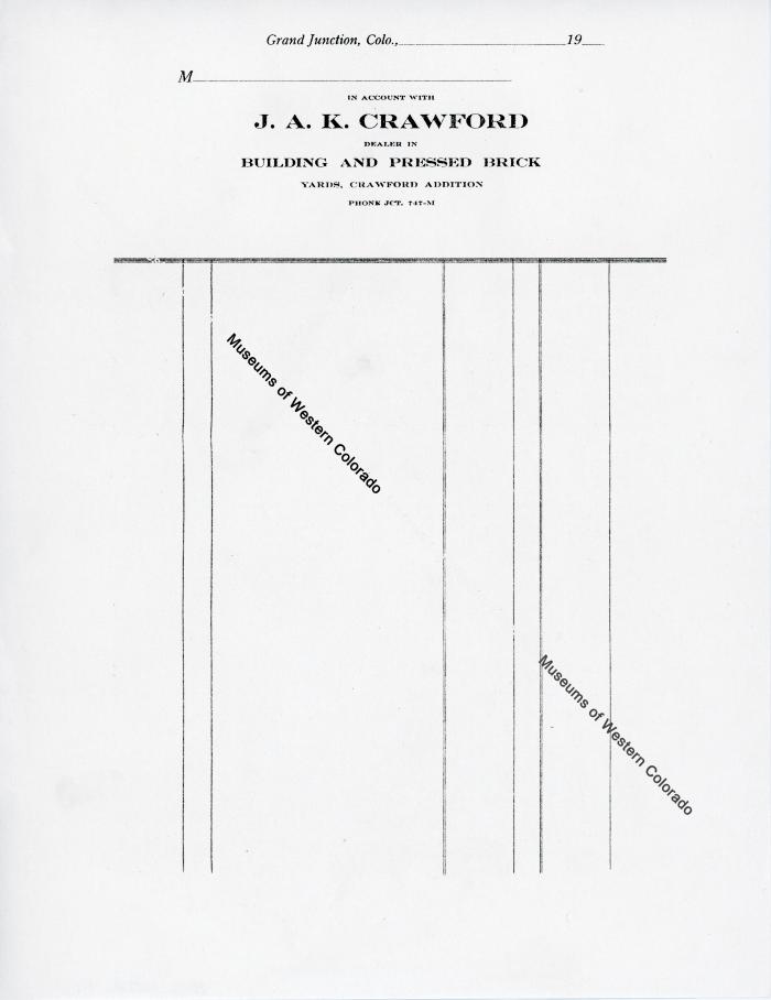 J.A.K. Crawford's Letterhead for a bill-of-sale