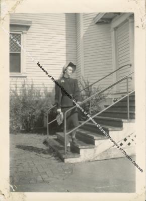 Woman in front of Church
