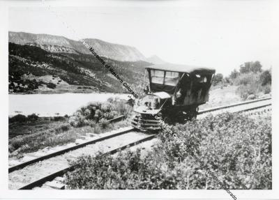 Photo and negative of auto railcar #50 on Uintah Railway