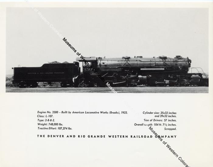 Informative Print from the D&RGW Railroad Co. on engine no.3500