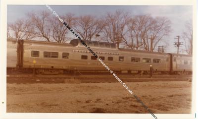 Photo and negative of California Zephyr dome car with trees