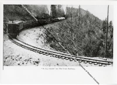 Photo of Uintah Railway shay locomotive up steep grade
