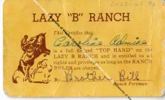 Membership card for Lazy "B" Ranch