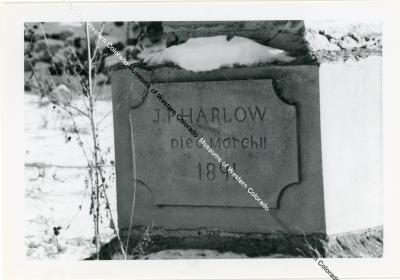 Photo of J.P. Harlow's tombstone, close up