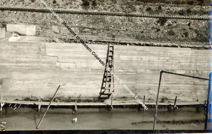 Black and white Post card photo of Price Ditch Dam Construction