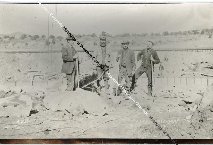 Black and white Post card photo of Price Ditch Dam Construction