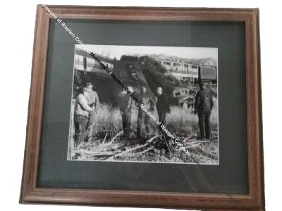 Black and white photo of train wreck
