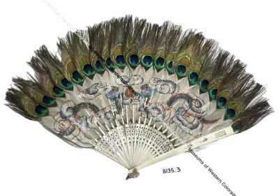 Feather Fan with Painted Dragons