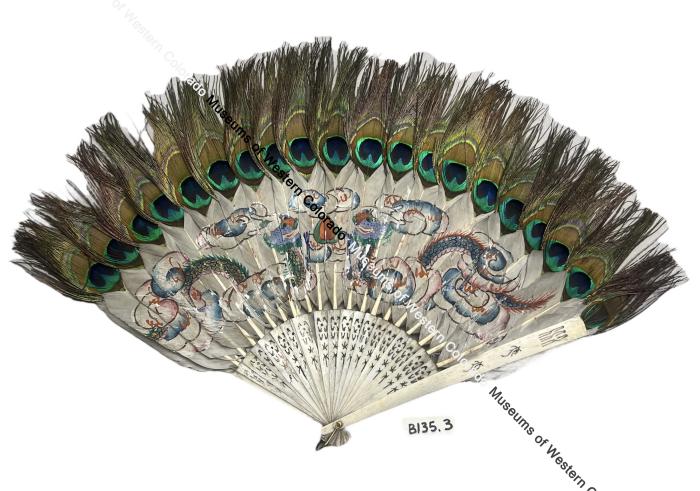 Feather Fan with Painted Dragons