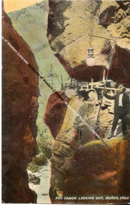 Colored Postcard of Box Canon Looking Out, Ouray, Colorado