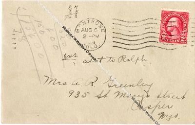 Envelope of Letter to Mary Maddux Greenley 