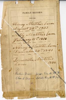 Births and Marriages page from the Butler Family records