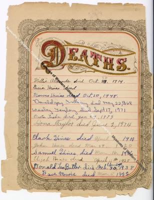 Deaths and Memoranda page from the Butler Family Bible