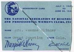The National Federation of Business and Professional Women's Club, Inc. Membership Card