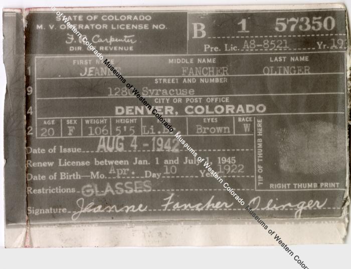 Denver Drivers License 1942