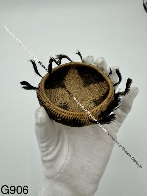 Small Pomo Basket with Feather Trim and 3 Buttons