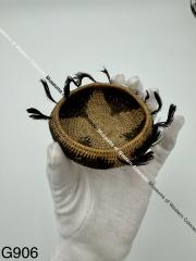 Small Pomo Basket with Feather Trim and 3 Buttons