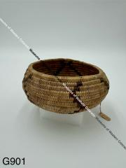 Round Woven Pomo Basket with 3 Petal Flower Design