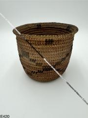 Coiled Pima Basket with Dark Brown Motifs and Flared Rim