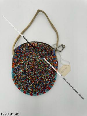 Multicolored Beaded Round Purse with Strap