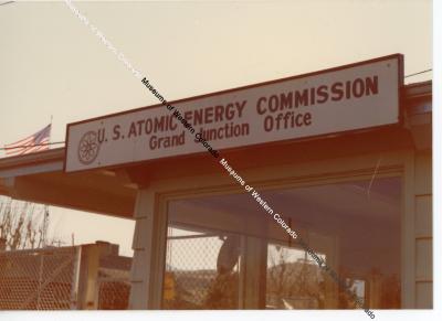 U.S. Atomic Energy Commission, Grand Junction, CO  Office sign by gate entrance