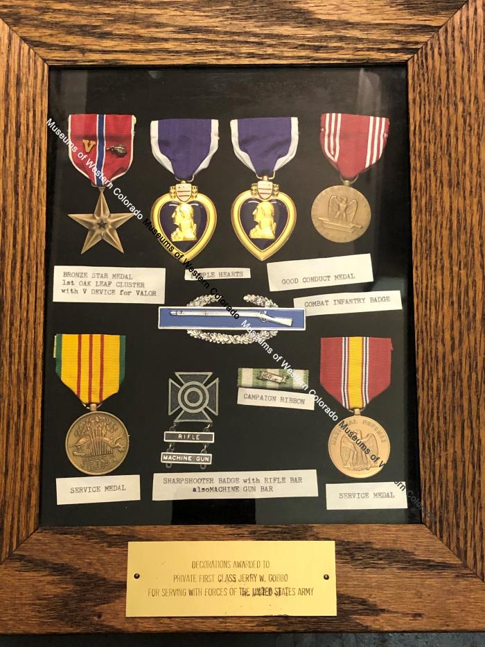 Decorations Awarded to Private First Class Jerry W. Gobbo